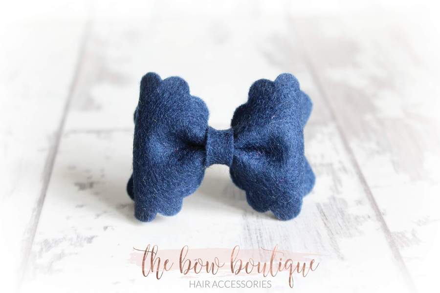 Small luxury scalloped felt bows | 23 Colours | Clip or headband