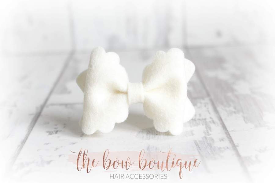 Small luxury scalloped felt bows | 23 Colours | Clip or headband