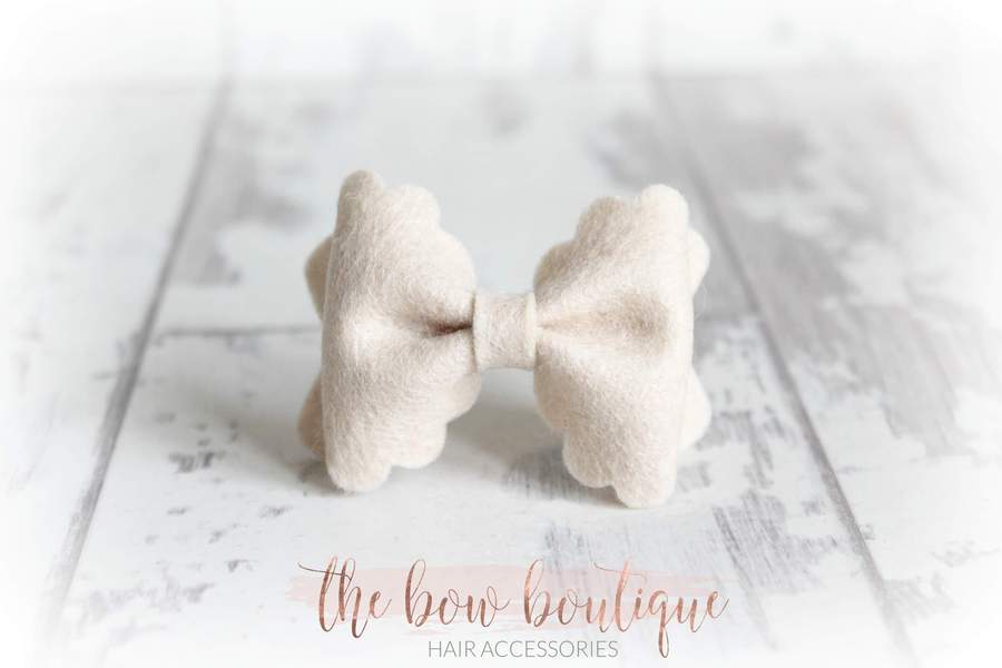 Small luxury scalloped felt bows | 23 Colours | Clip or headband