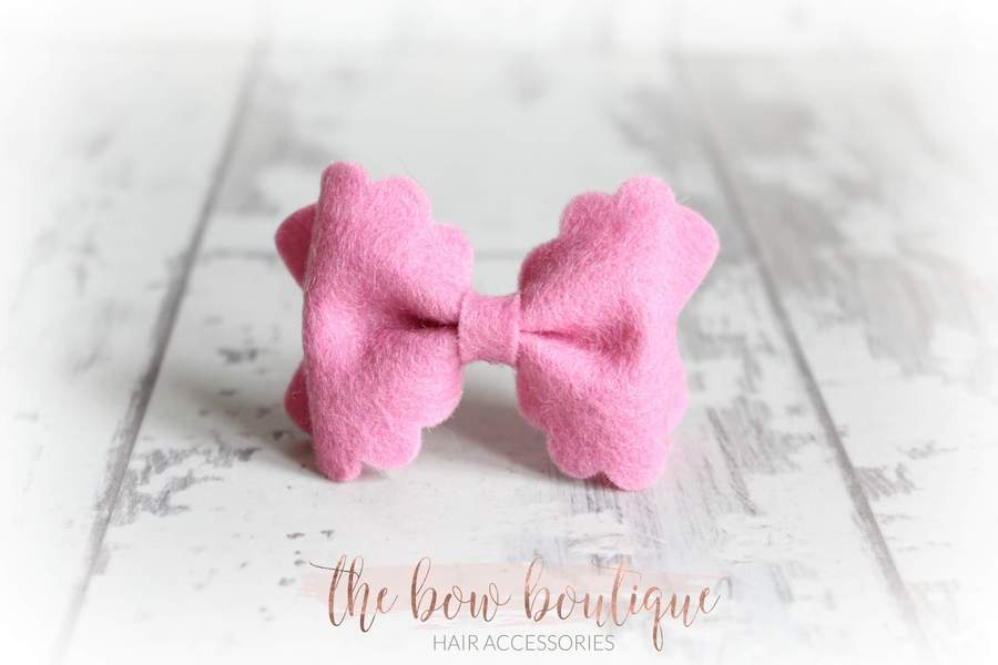 Small luxury scalloped felt bows | 23 Colours | Clip or headband