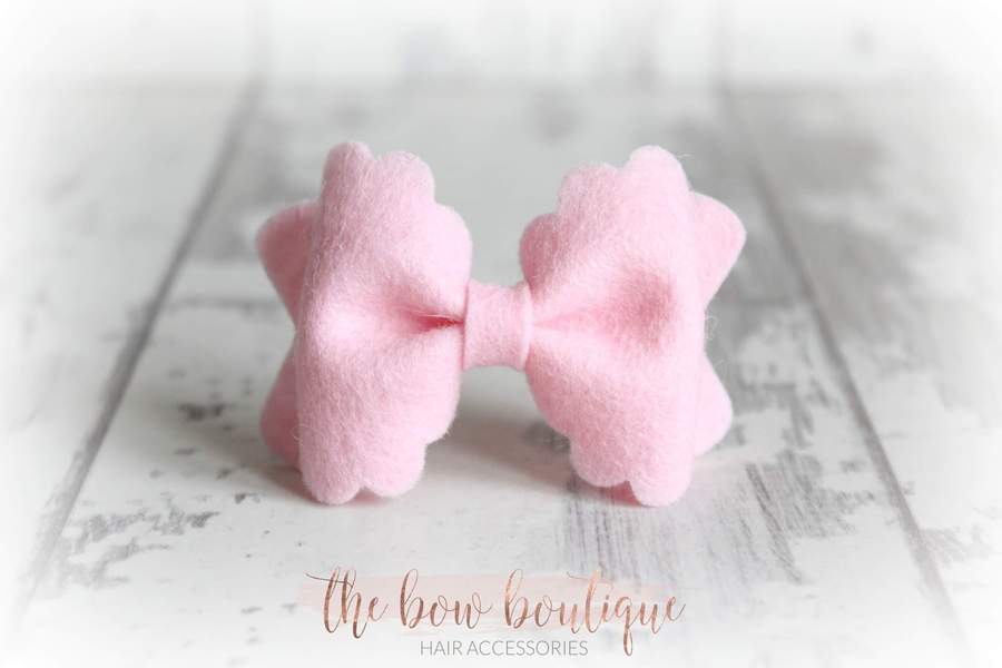 Small luxury scalloped felt bows | 23 Colours | Clip or headband