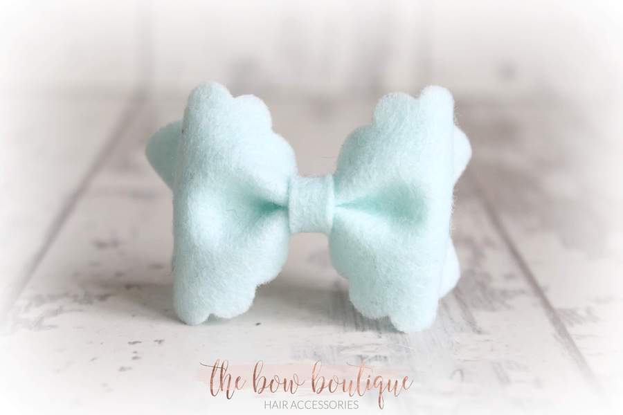 Small luxury scalloped felt bows | 23 Colours | Clip or headband