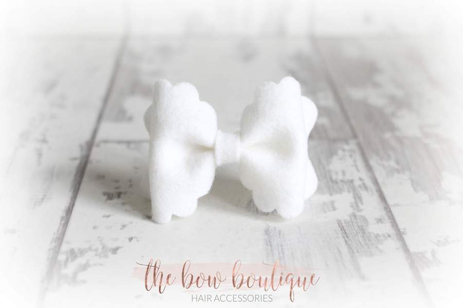 Small luxury scalloped felt bows | 23 Colours | Clip or headband