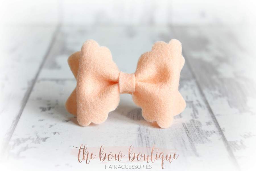 Small luxury scalloped felt bows | 23 Colours | Clip or headband