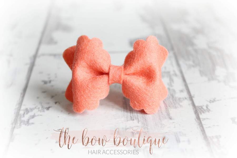 Small luxury scalloped felt bows | 23 Colours | Clip or headband