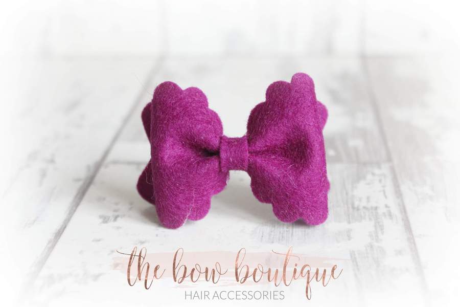 Small luxury scalloped felt bows | 23 Colours | Clip or headband
