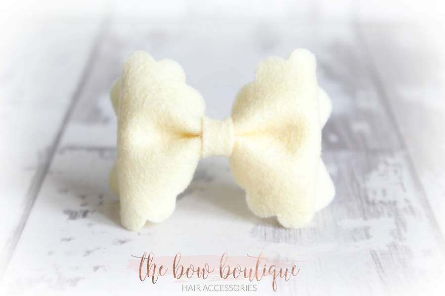 Small luxury scalloped felt bows | 23 Colours | Clip or headband