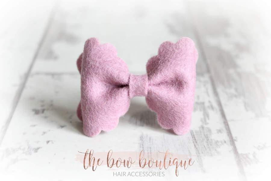 Small luxury scalloped felt bows | 23 Colours | Clip or headband