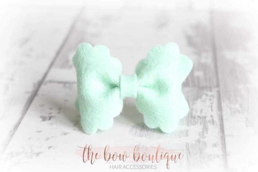 Small luxury scalloped felt bows | 23 Colours | Clip or headband