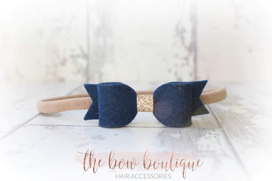 Small vintage bows with gold centre  | 12 Colours | Clip or headband