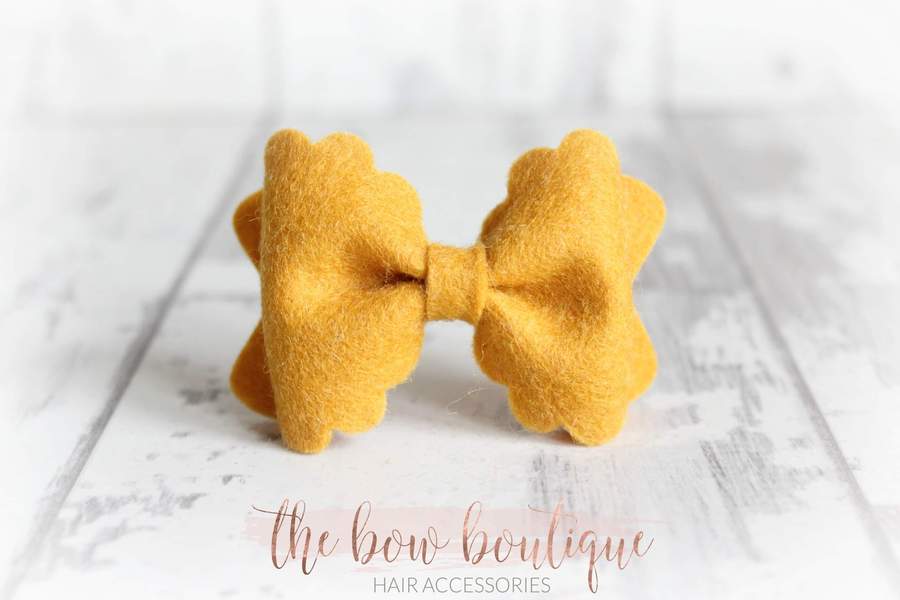 Small luxury scalloped felt bows | 23 Colours | Clip or headband
