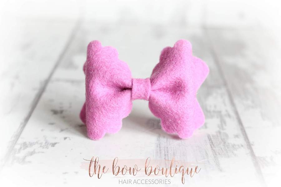 Small luxury scalloped felt bows | 23 Colours | Clip or headband