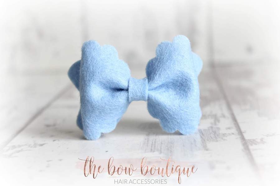 Small luxury scalloped felt bows | 23 Colours | Clip or headband