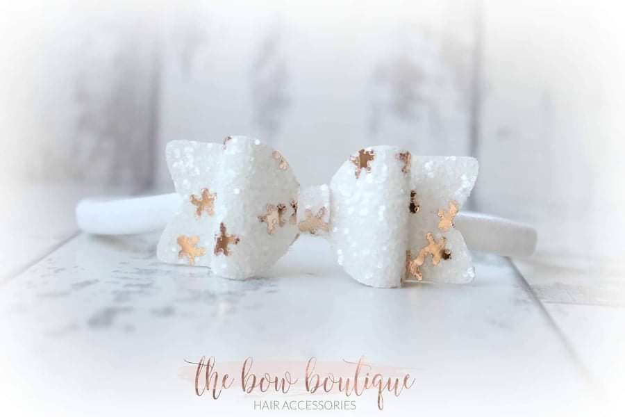Glitter gingerbread small chunky bow | Clip or headband