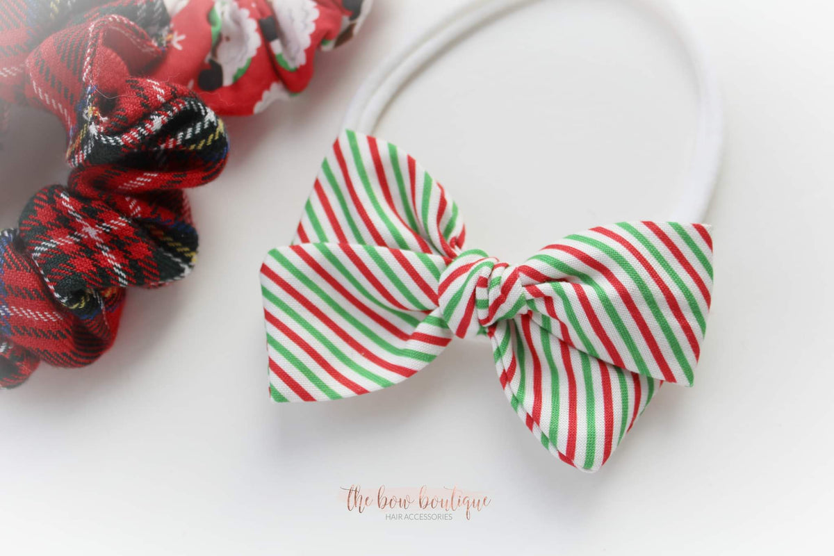 Christmas candy stripe mini sweetheart bow | Clip, headband or bobble