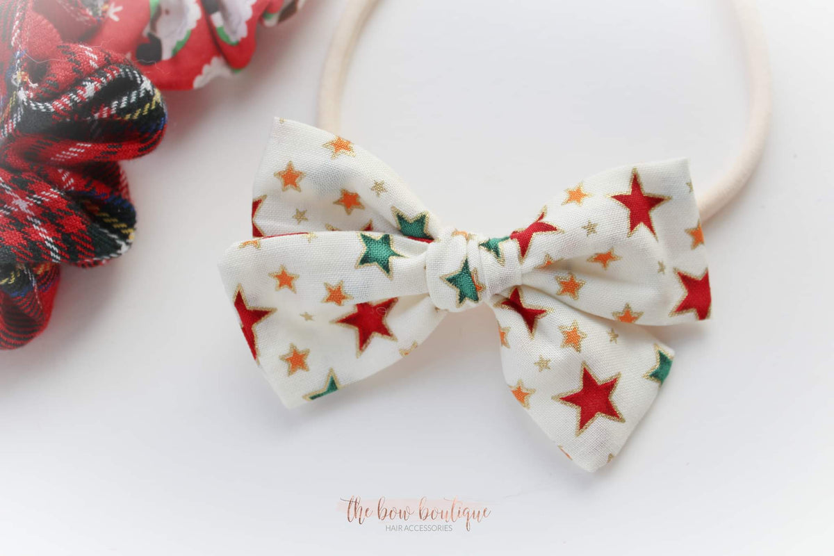 Christmas star mini sweetheart bow | Clip, headband or bobble
