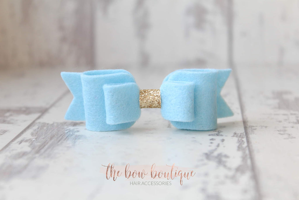 Double felt bows with gold centre | 25 colours | Clip or headband