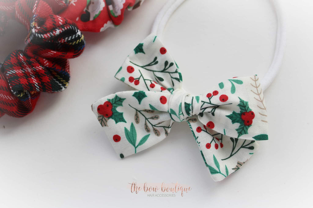 Christmas holly 2 mini sweetheart bow | Clip, headband or bobble