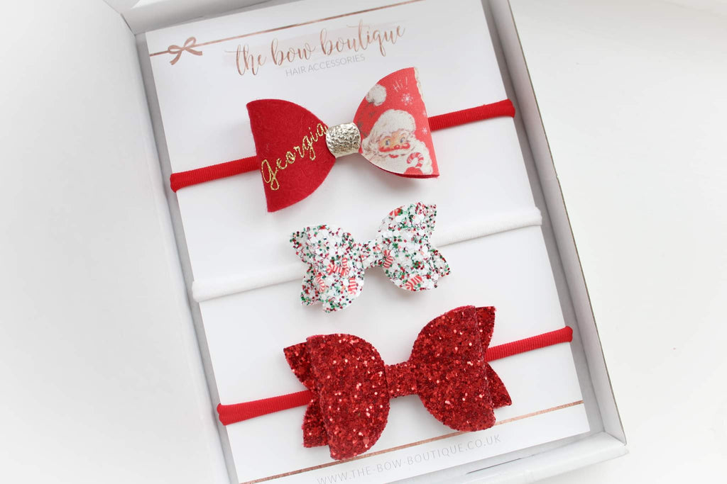 Personalised Santa bow set | Clip or headband