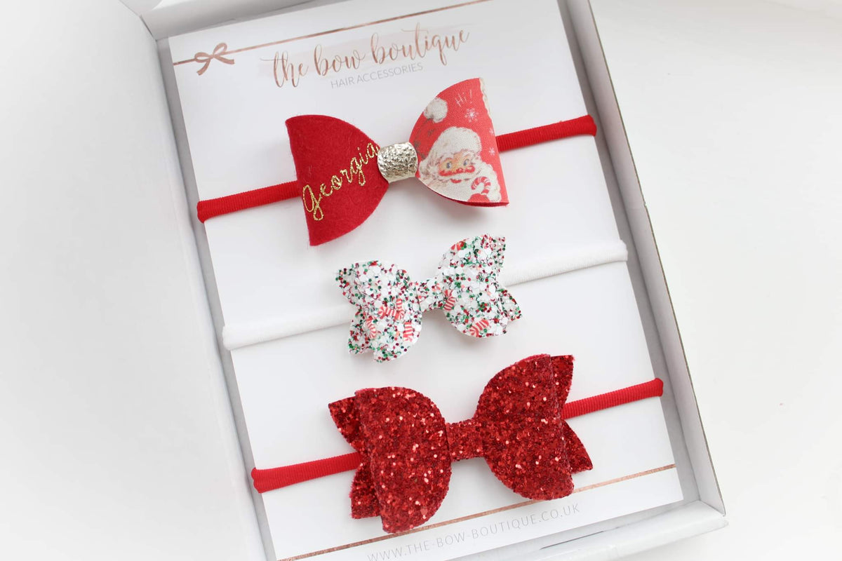 Personalised Santa bow set | Clip or headband