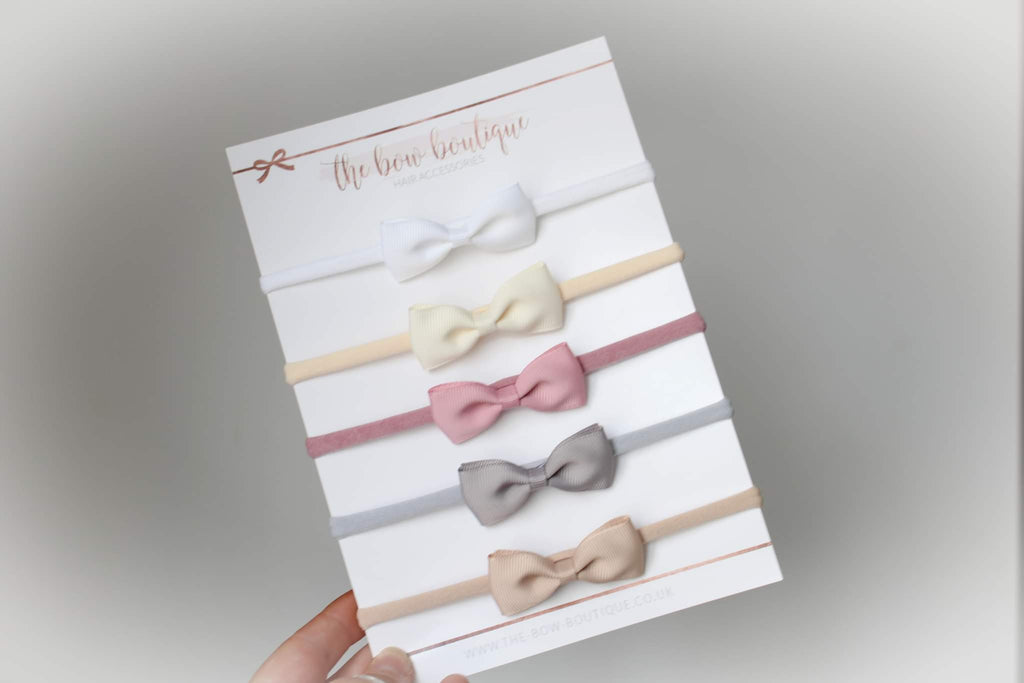 Neutral pinch bow nylon headband set