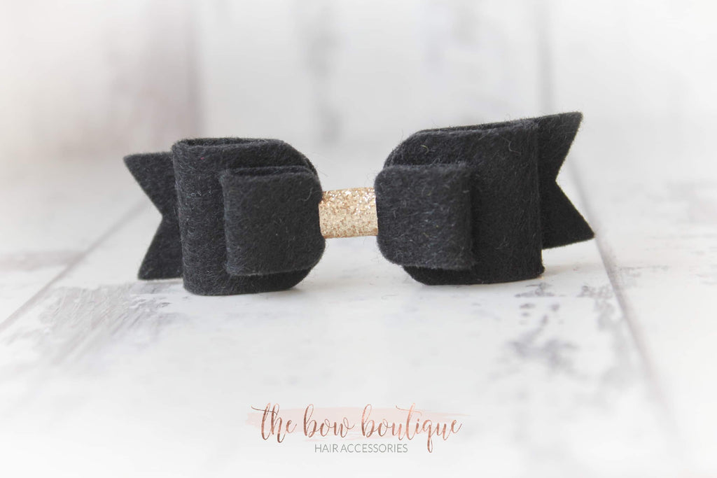 Double felt bows with gold centre | 25 colours | Clip or headband