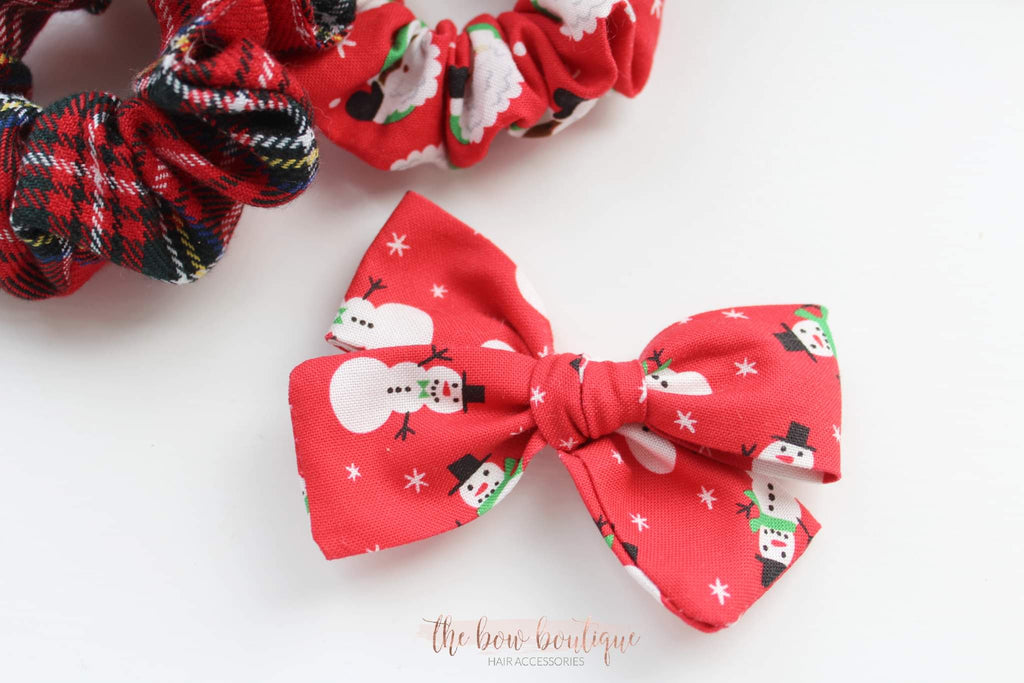 Christmas snowman mini sweetheart bow | Clip, headband or bobble