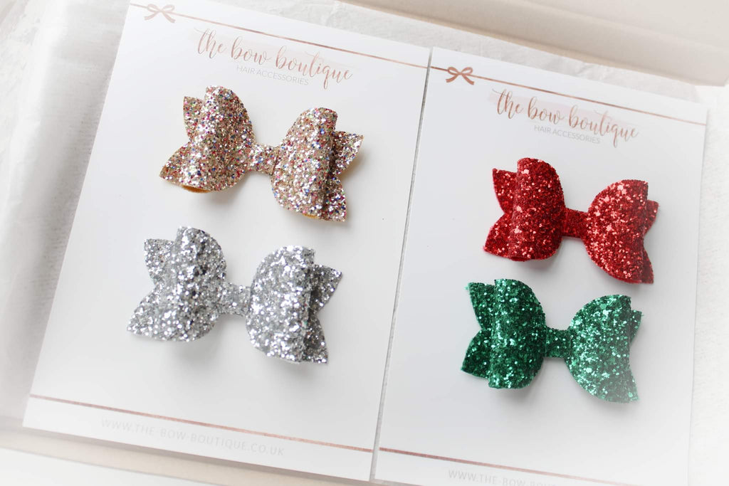 Christmas large deluxe glitter bow set | Clip or headband