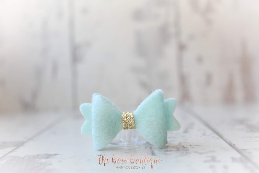 Mini baby felt gold centre bows | 25 Colours | Clip or bobble