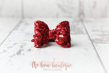 Load image into Gallery viewer, Red mini glitter bow clip