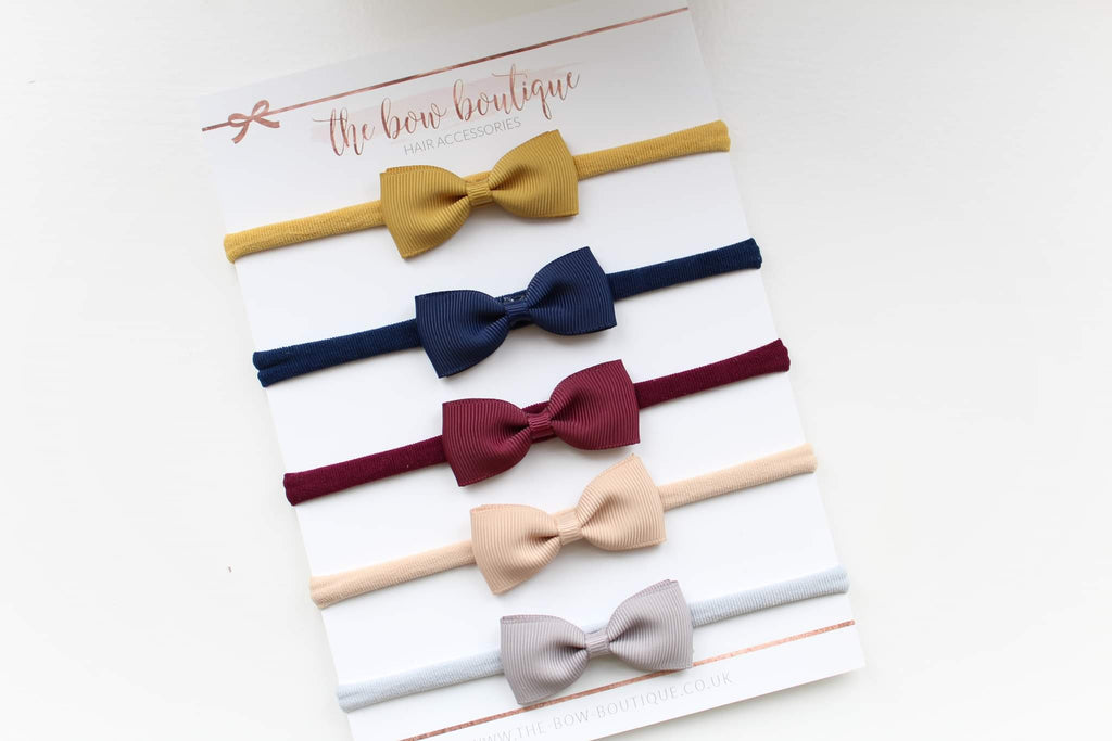 Autumn pinch bow nylon headband set