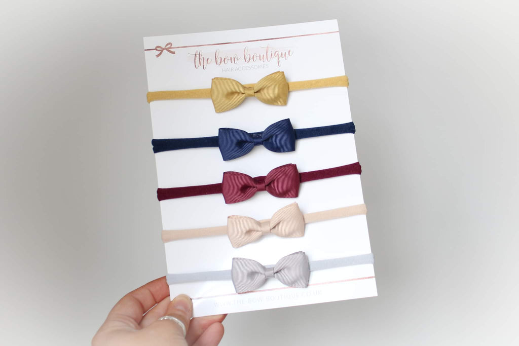 Autumn pinch bow nylon headband set