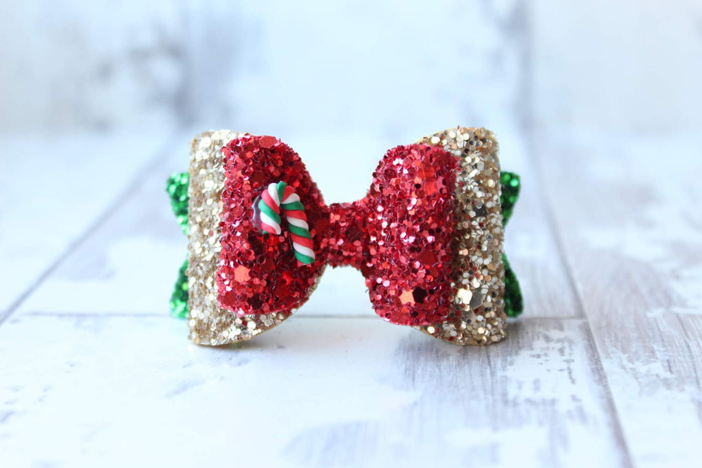 Christmas candy cane glitter bow | Clip or headband
