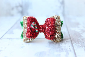 Christmas candy cane glitter bows