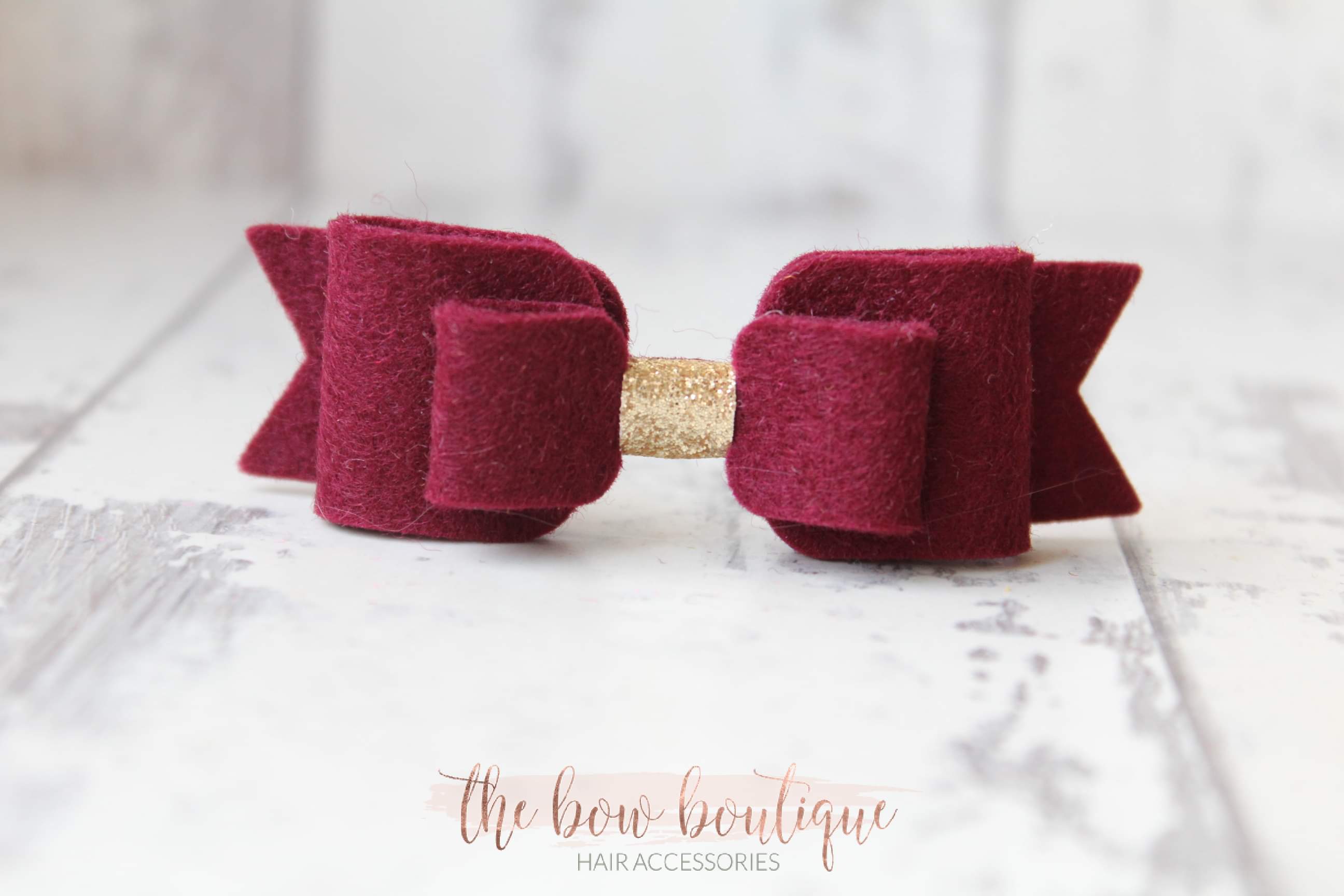 Double felt bows with gold centre | 25 colours | Clip or headband