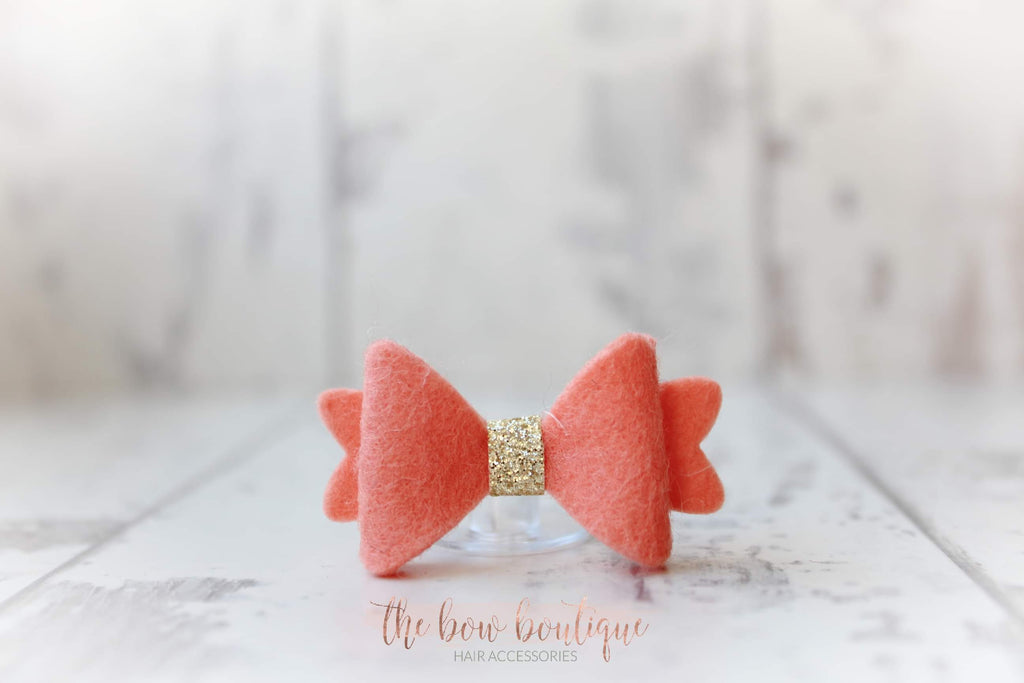 Mini baby felt gold centre bows | 25 Colours | Clip or bobble
