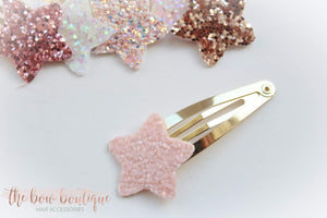 Glitter star snappy clips (25 colours)