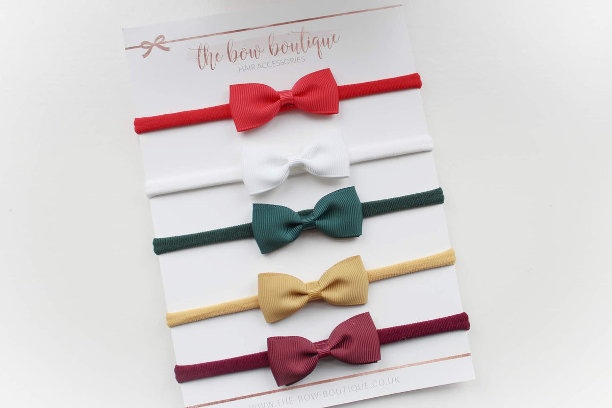 Festive pinch bow headband set