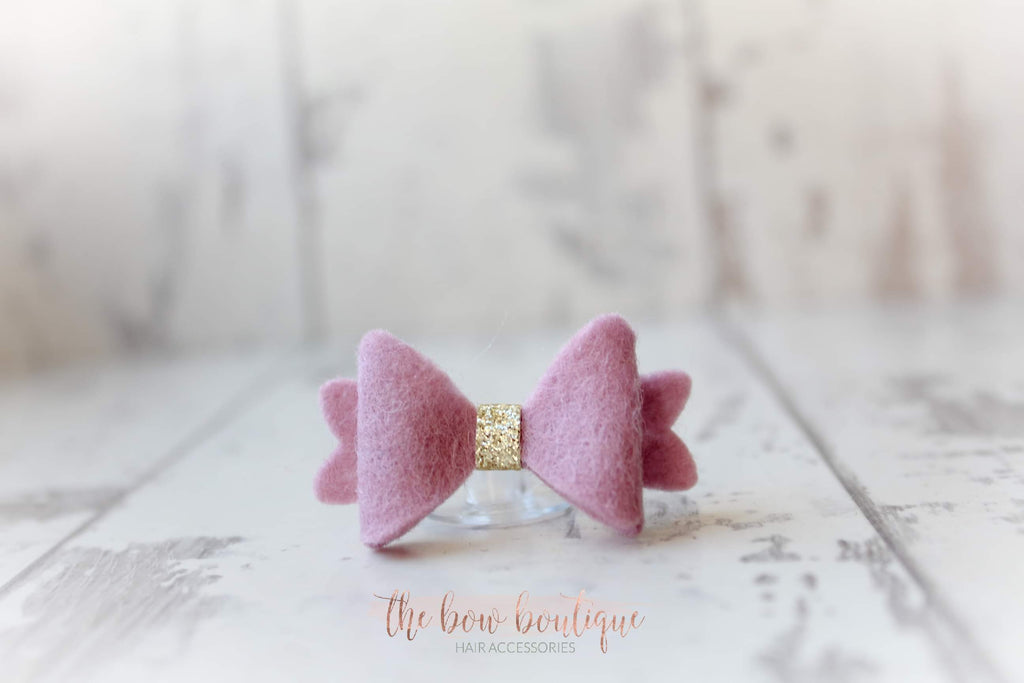 Mini baby felt gold centre bows | 25 Colours | Clip or bobble