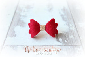 Red mini baby gold centre felt bow clip