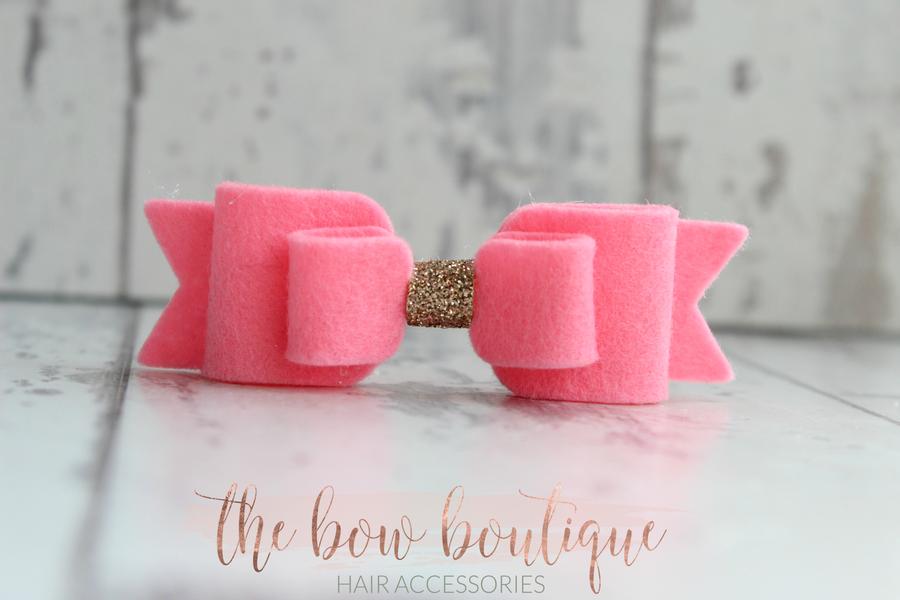 Double felt bows with gold centre | 25 colours | Clip or headband